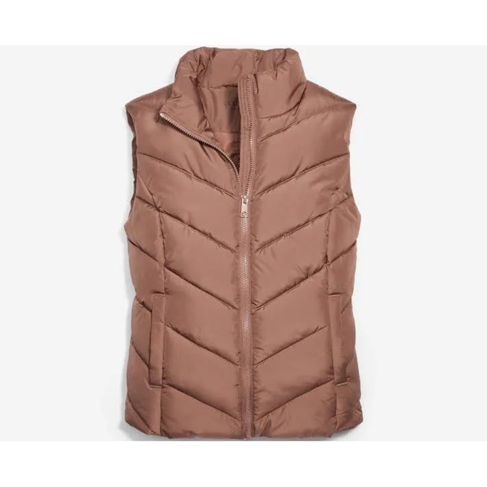 Cole Haan Signature Pongee Puffer Vest Women's M Brown Lightweight Zip Front NWT